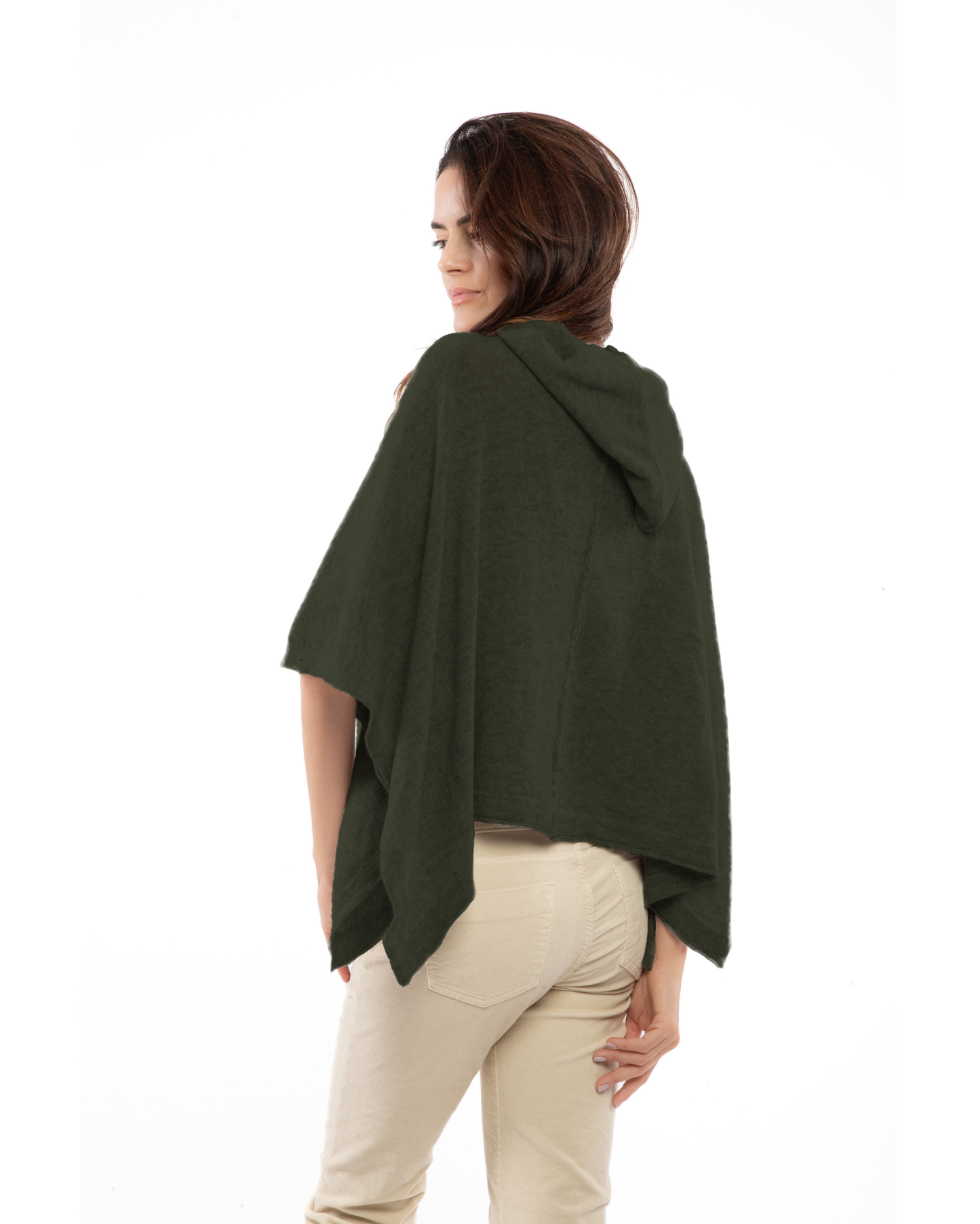 Women's Cashmere Button Hoodie Poncho Olive Green