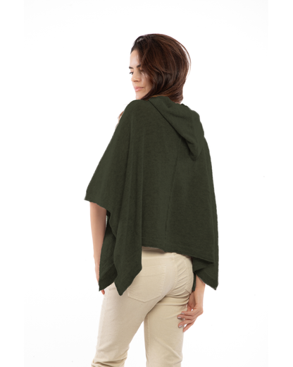 Women's Cashmere Button Hoodie Poncho Olive Green
