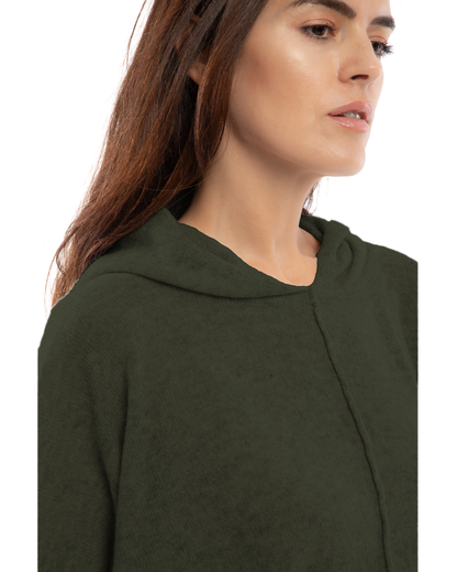 Women's Cashmere Button Hoodie Poncho Olive Green
