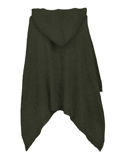 Women's Cashmere Button Hoodie Poncho Olive Green