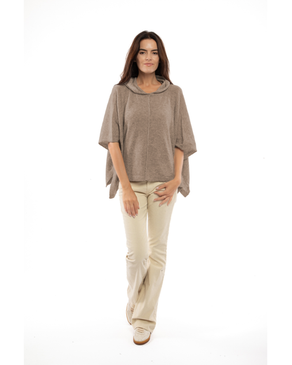 Women's Cashmere Button Hoodie Poncho Taupe