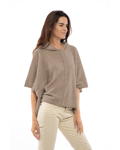 Women's Cashmere Button Hoodie Poncho Taupe