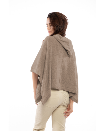 Women's Cashmere Button Hoodie Poncho Taupe