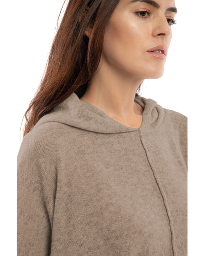 Women's Cashmere Button Hoodie Poncho Taupe