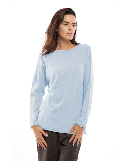 Women's Pure Cashmere Relaxed Maxi Boatneck Baby Blue — view 1