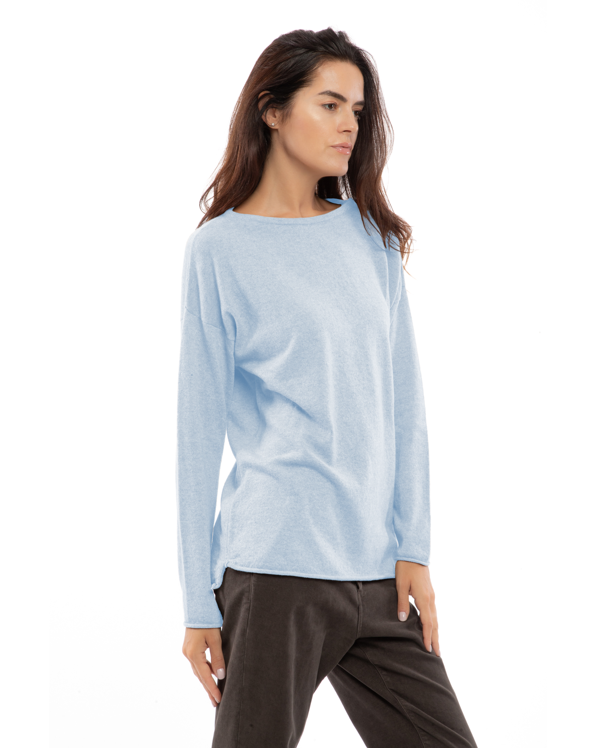 Women's Pure Cashmere Relaxed Maxi Boatneck Baby Blue — view 3
