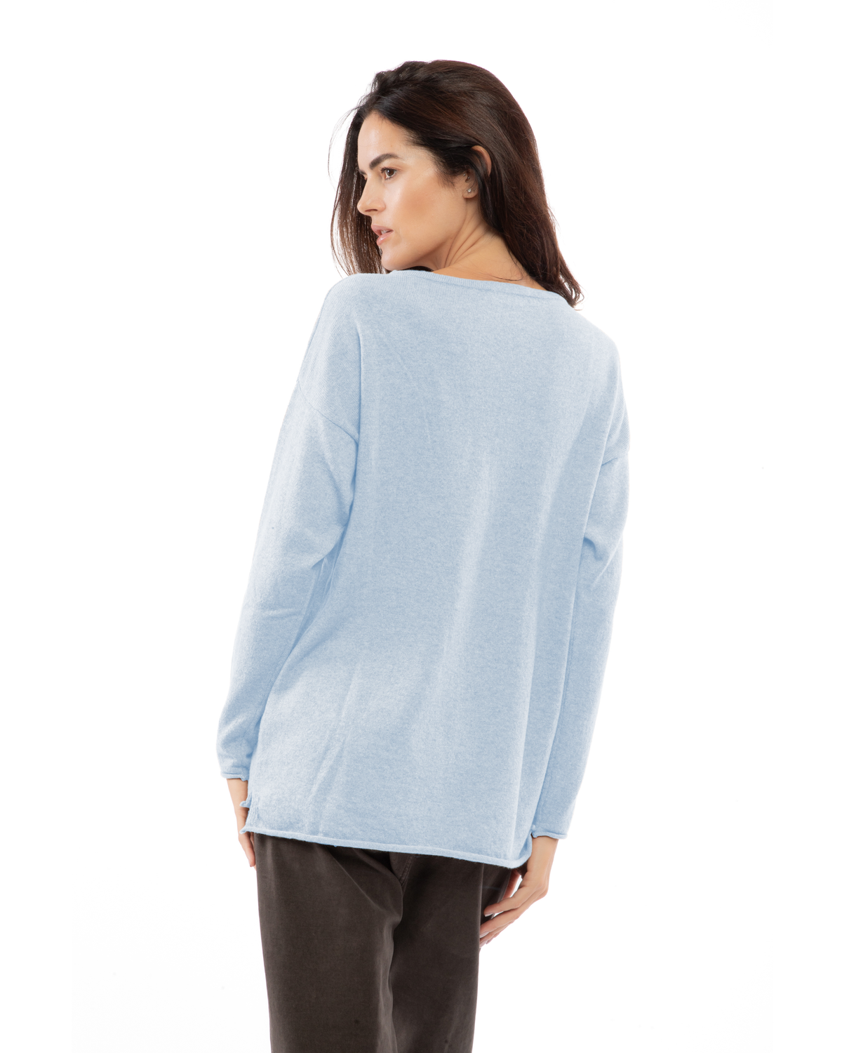 Women's Pure Cashmere Relaxed Maxi Boatneck Baby Blue — view 4