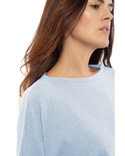 Women's Pure Cashmere Relaxed Maxi Boatneck Baby Blue — view 5