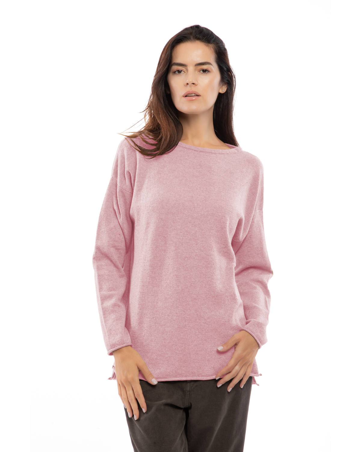 Women's Pure Cashmere Relaxed Maxi Boatneck Baby Pink — view 1