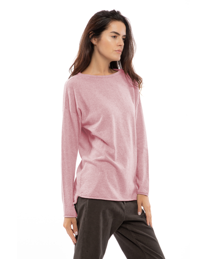 Women's Pure Cashmere Relaxed Maxi Boatneck Baby Pink — view 3