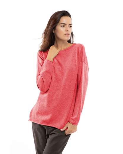 Women's Pure Cashmere Relaxed Maxi Boatneck Coral Red — view 1