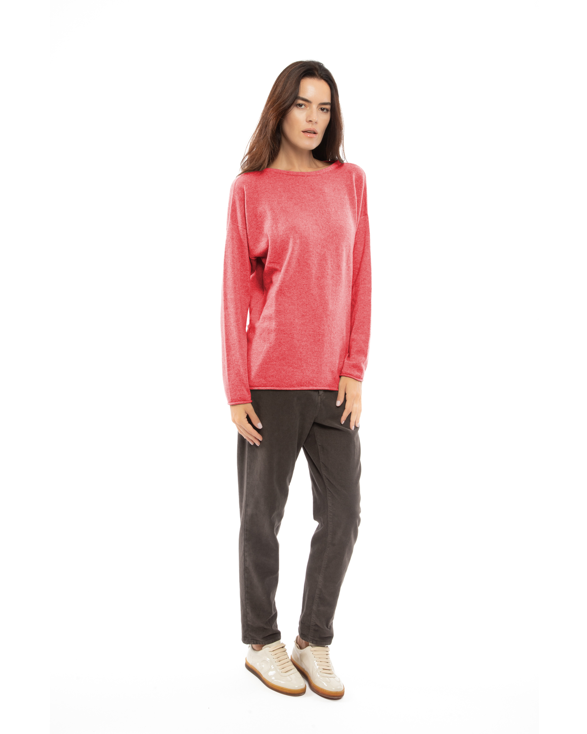 Women's Pure Cashmere Relaxed Maxi Boatneck Coral Red — view 2