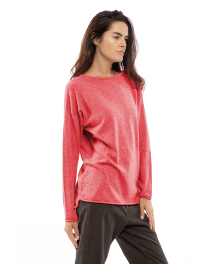 Women's Pure Cashmere Relaxed Maxi Boatneck Coral Red — view 3