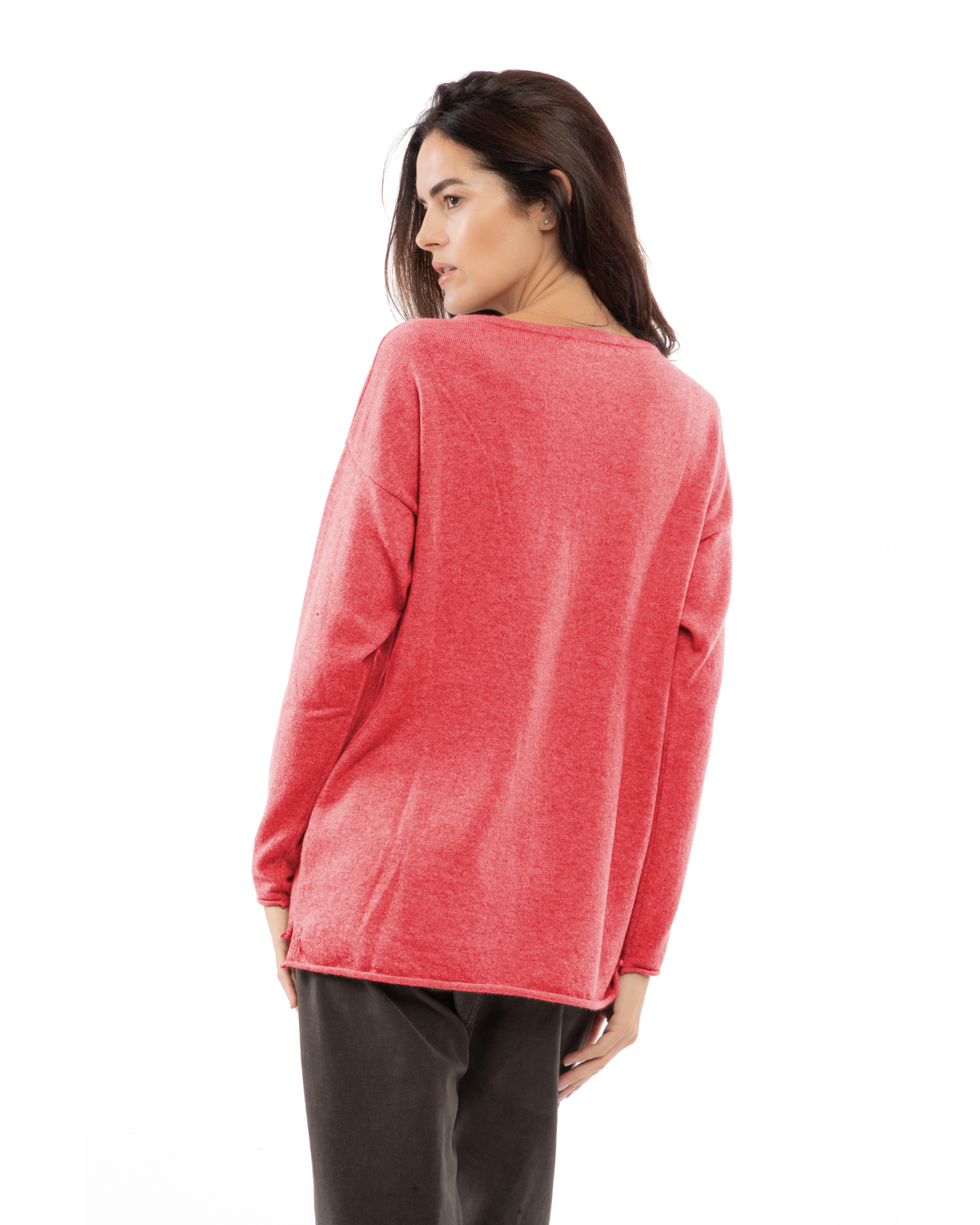 Women's Pure Cashmere Relaxed Maxi Boatneck Coral Red — view 4