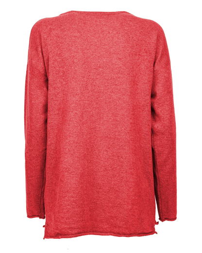 Women's Pure Cashmere Relaxed Maxi Boatneck Coral Red — back product view