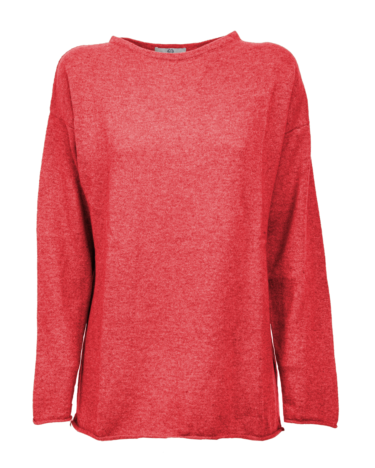 Women's Pure Cashmere Relaxed Maxi Boatneck Coral Red — front product view