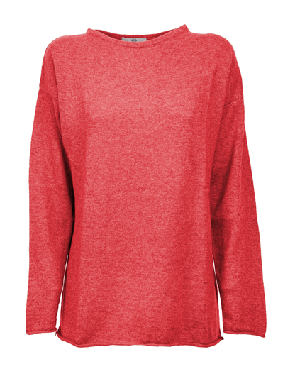 Women's Pure Cashmere Relaxed Maxi Boatneck Coral Red — front product view