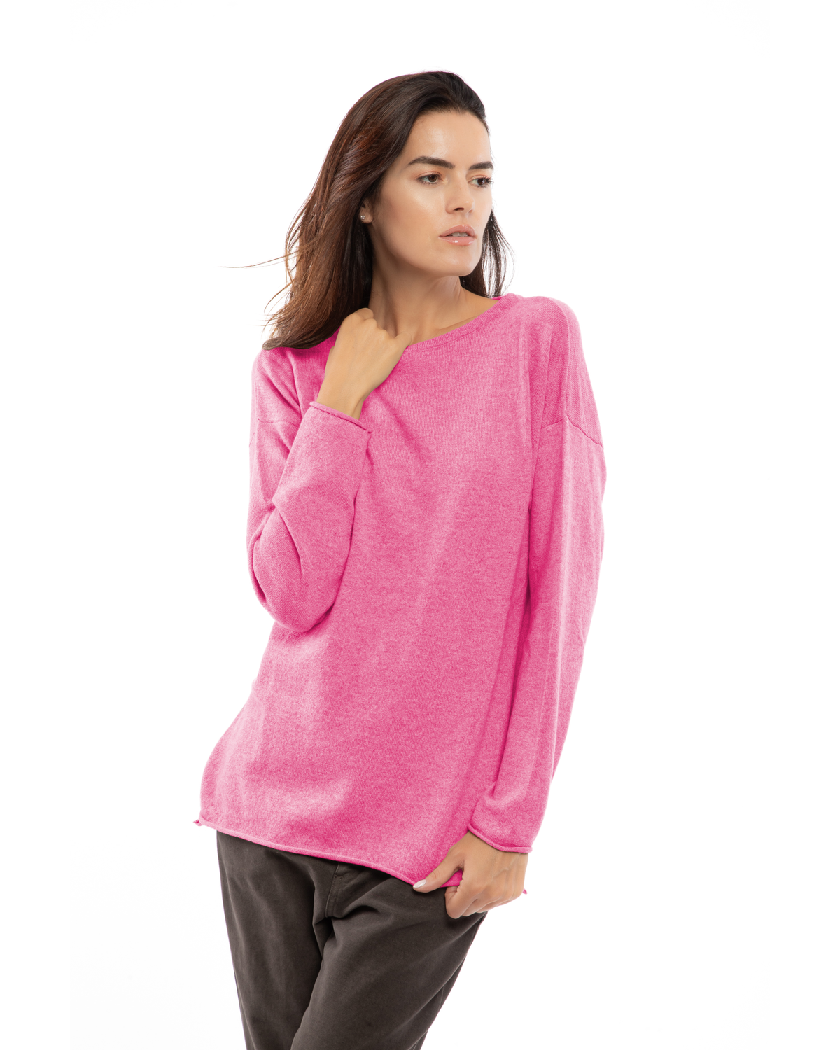 Women's Pure Cashmere Relaxed Maxi Boatneck Fuchsia — view 1