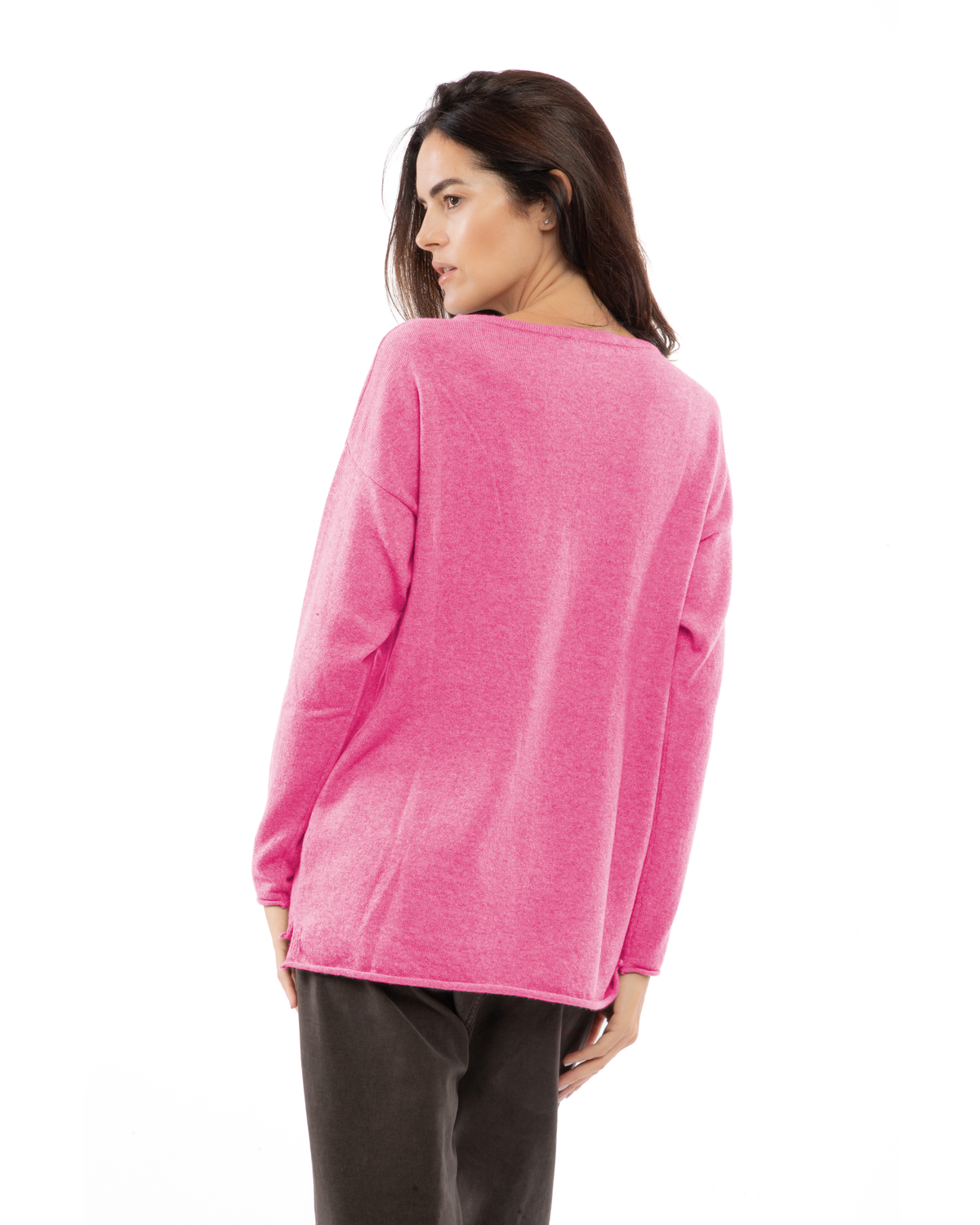 Women's Pure Cashmere Relaxed Maxi Boatneck Fuchsia — view 4
