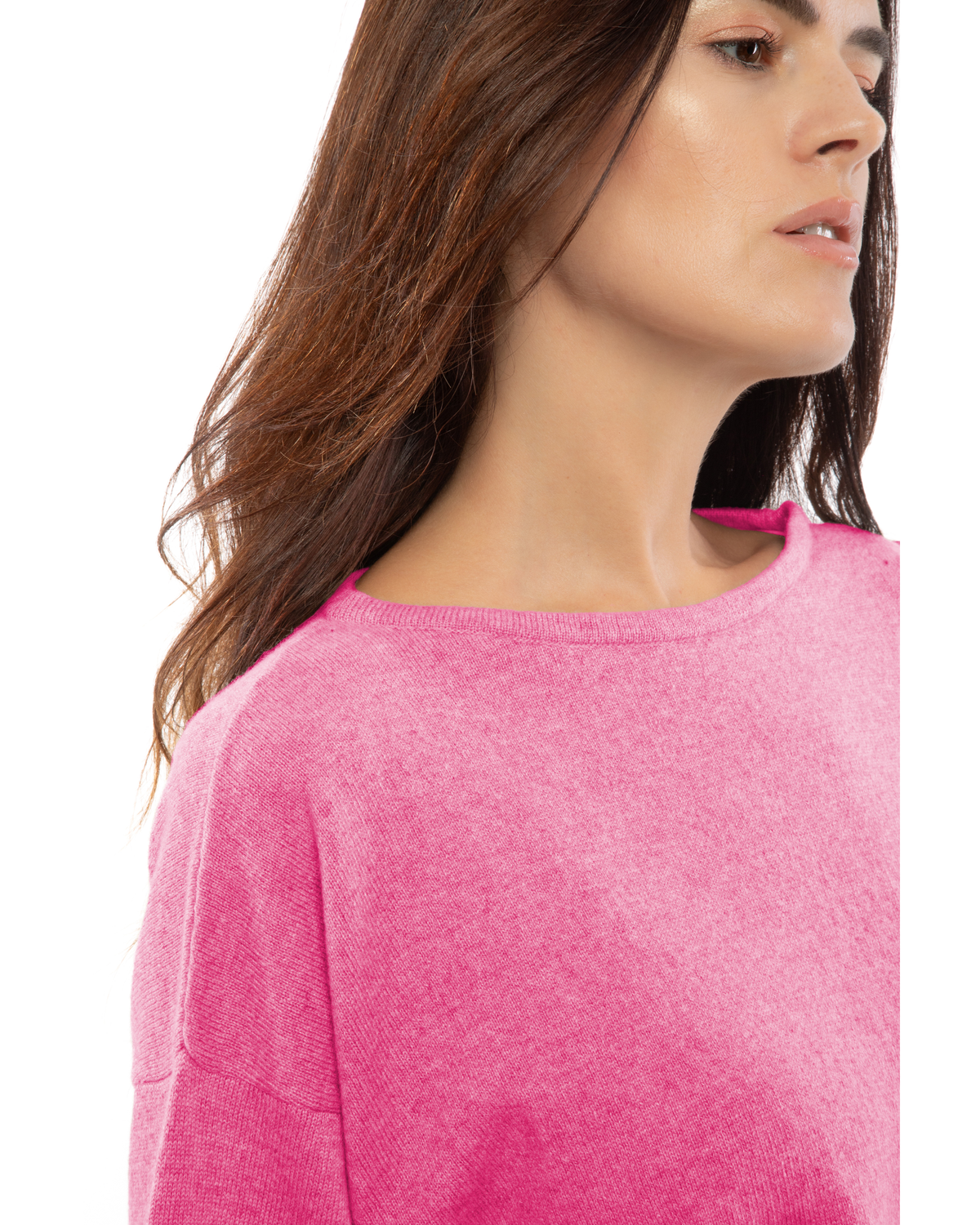 Women's Pure Cashmere Relaxed Maxi Boatneck Fuchsia — view 5