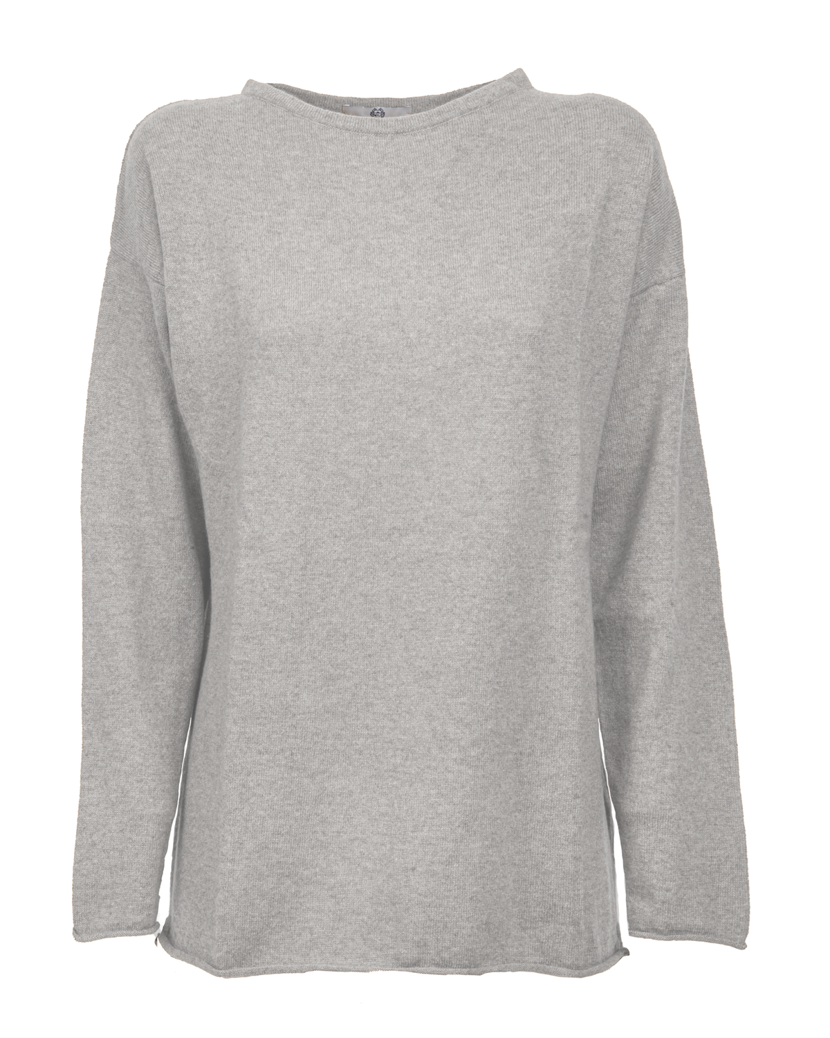 Light gray cashmere relaxed maxi boat-neck, front view laid flat