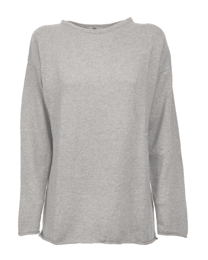 Light gray cashmere relaxed maxi boat-neck, front view laid flat