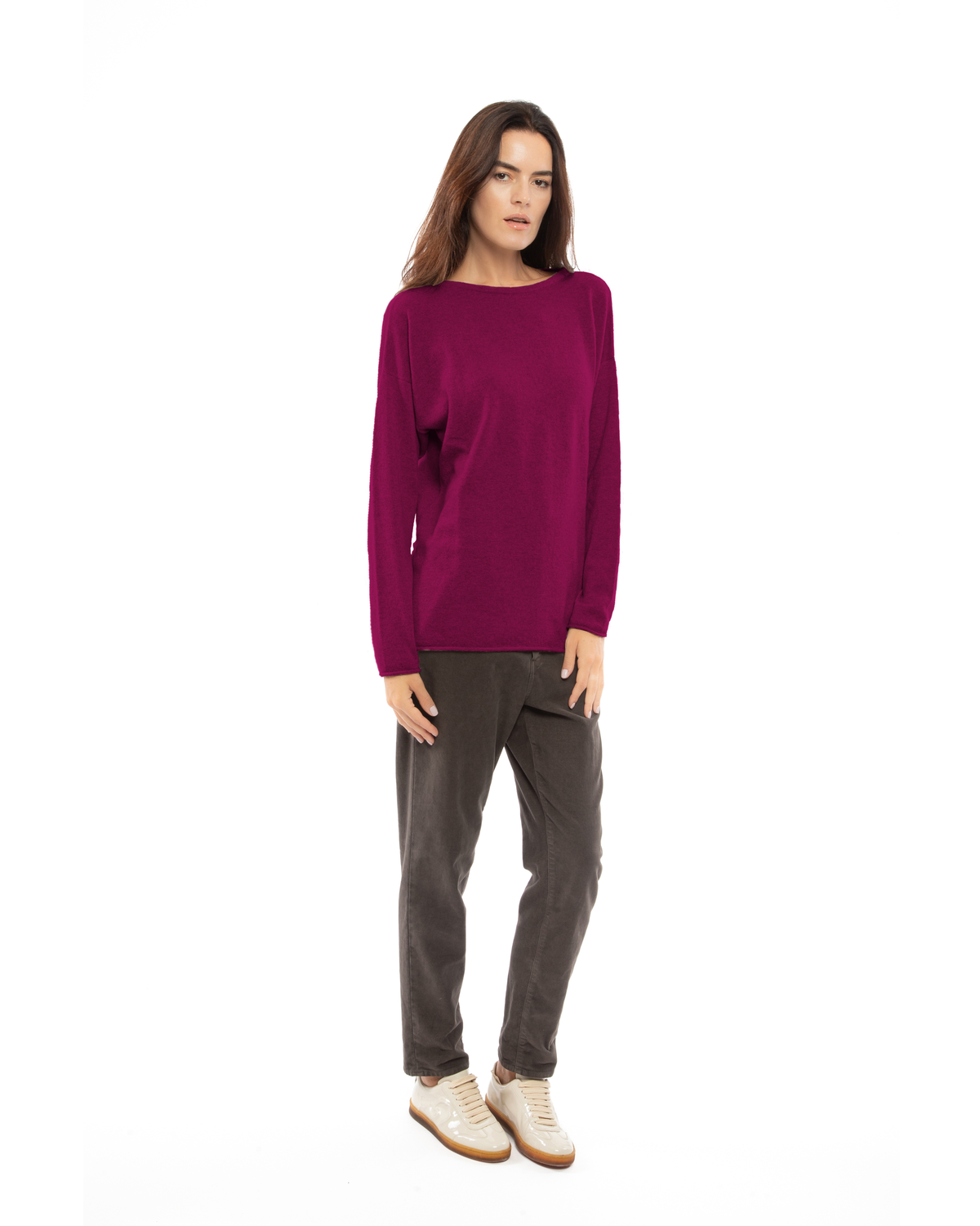 Women's Pure Cashmere Relaxed Maxi Boatneck Magenta — view 2