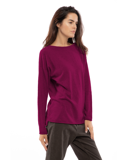 Women's Pure Cashmere Relaxed Maxi Boatneck Magenta — view 3