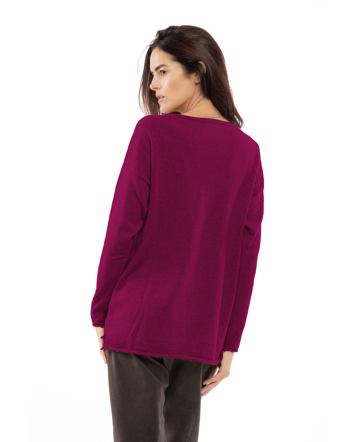 Women's Pure Cashmere Relaxed Maxi Boatneck Magenta — view 4