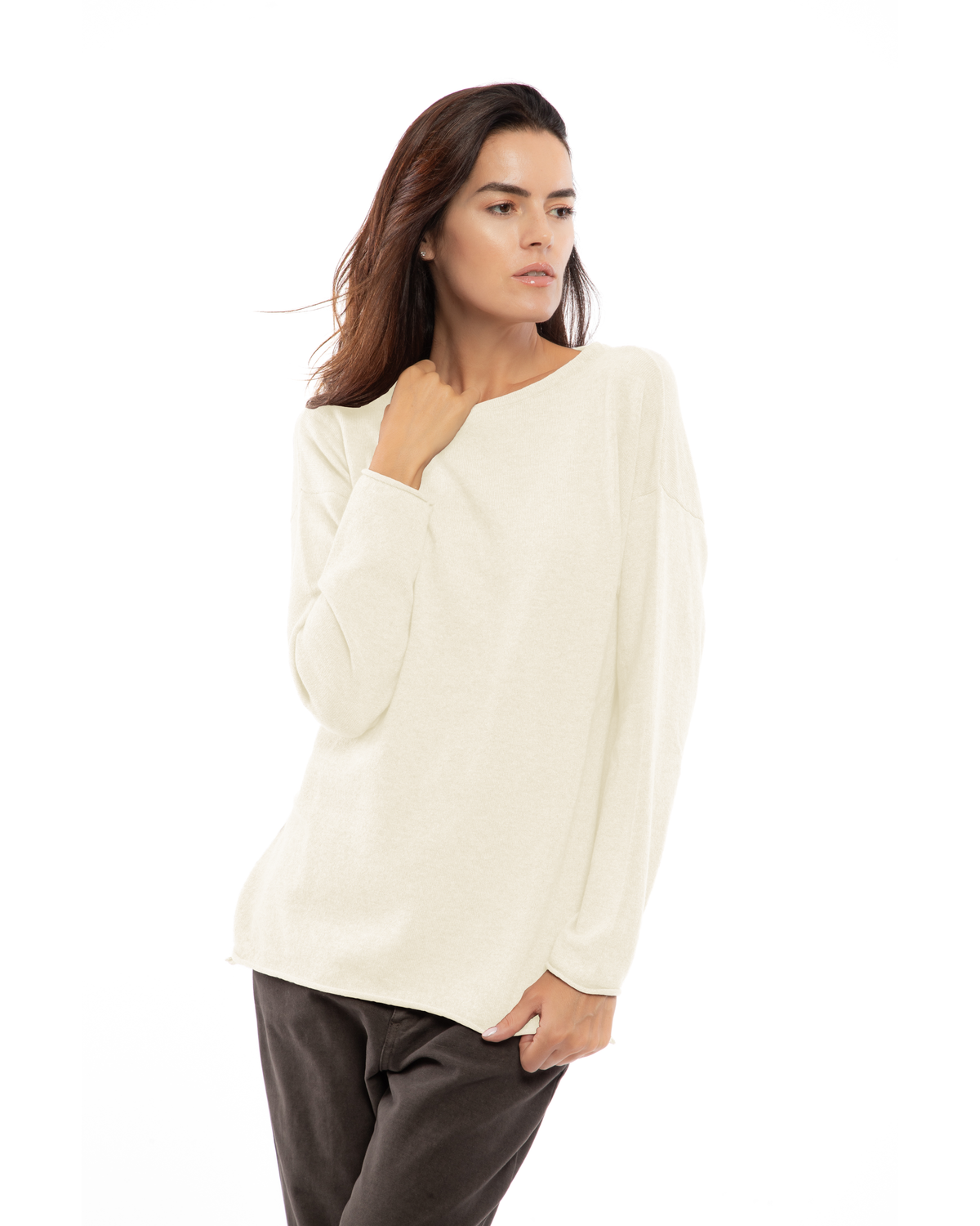 Women's Pure Cashmere Relaxed Maxi Boatneck Milk White — view 1