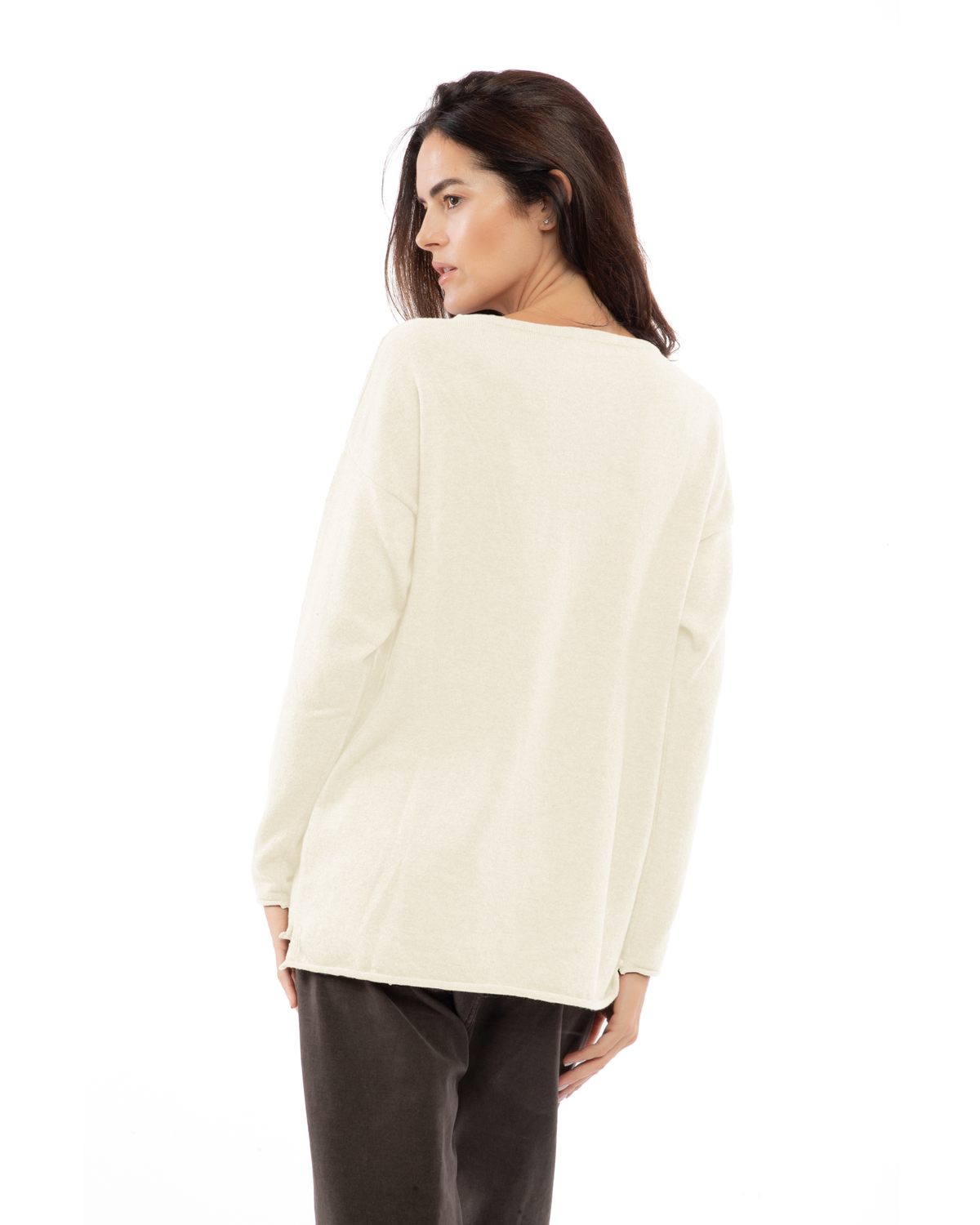 Women's Pure Cashmere Relaxed Maxi Boatneck Milk White — view 4
