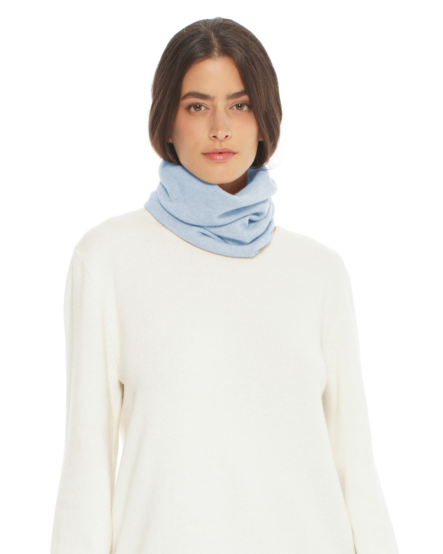 Pure Cashmere Knit Collar Infinity Scarf Baby Blue