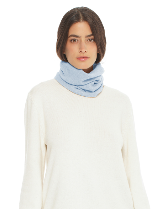 Pure Cashmere Knit Collar Infinity Scarf Baby Blue