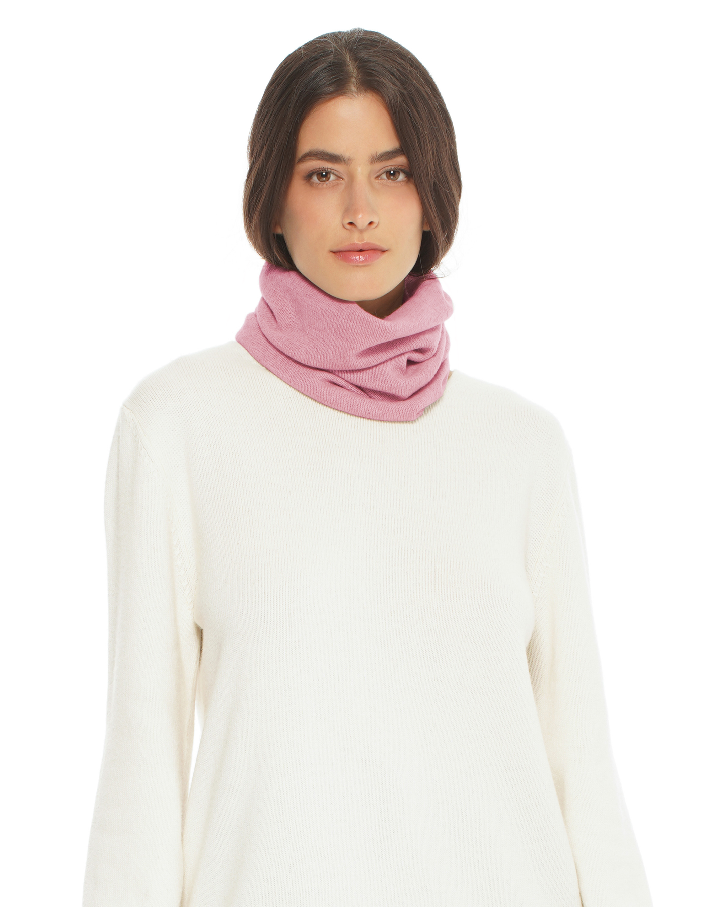 Pure Cashmere Knit Collar Infinity Scarf Baby Pink