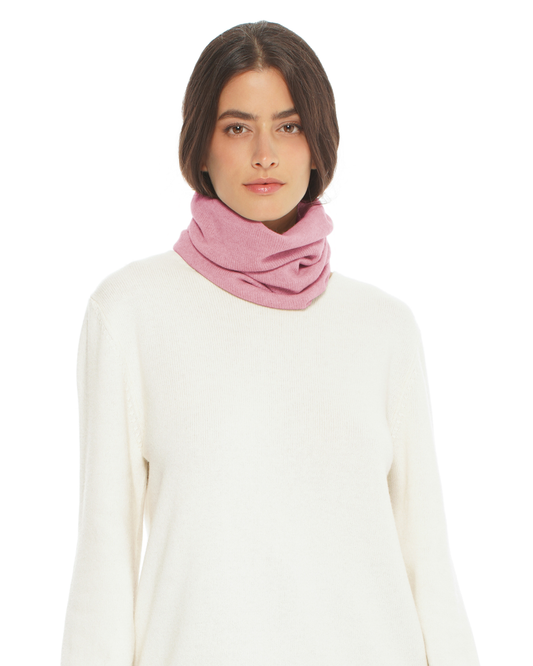Pure Cashmere Knit Collar Infinity Scarf Baby Pink
