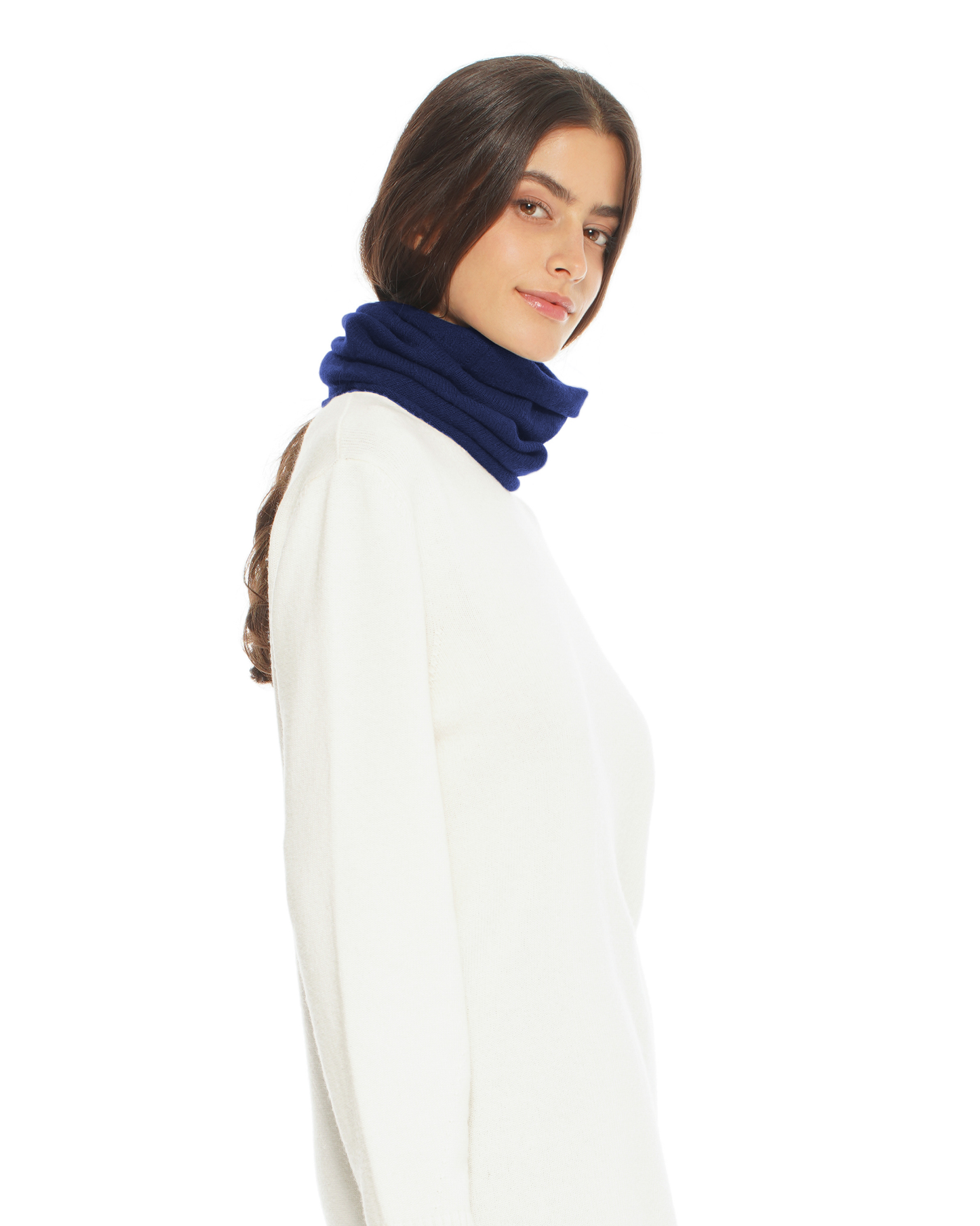 Pure Cashmere Knit Collar Infinity Scarf Blue
