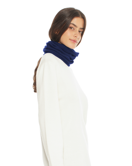 Pure Cashmere Knit Collar Infinity Scarf Blue