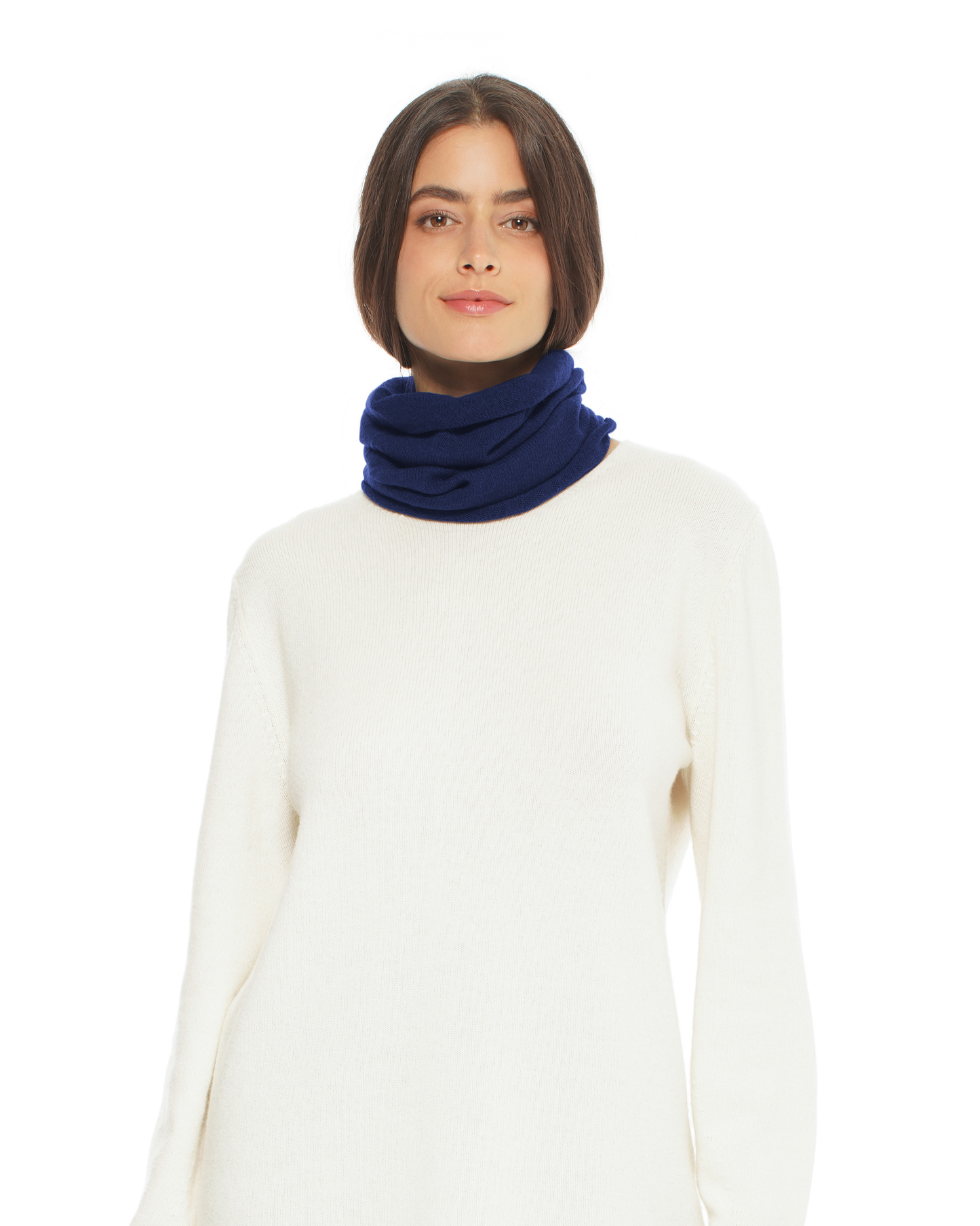 Pure Cashmere Knit Collar Infinity Scarf Blue