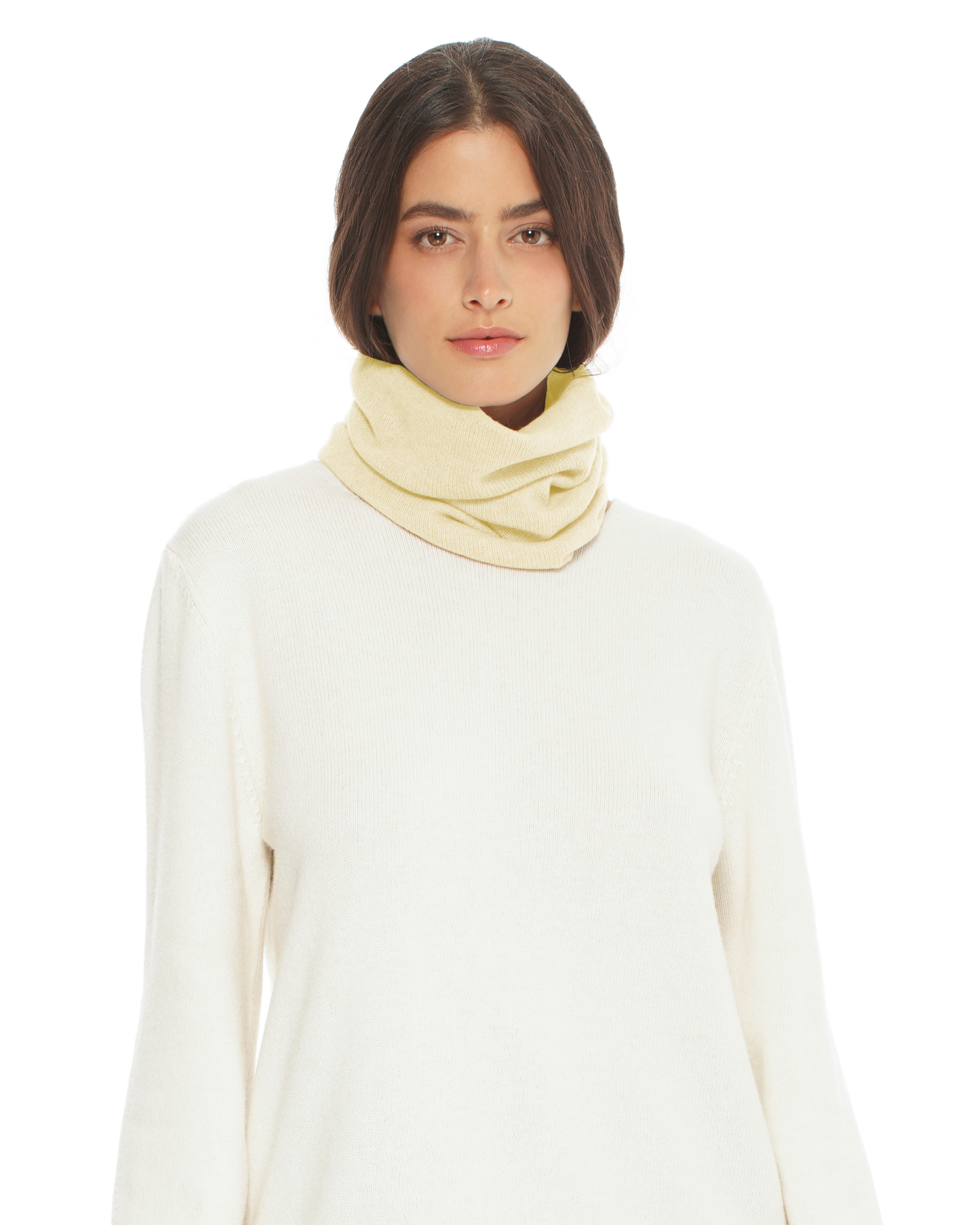 Pure Cashmere Knit Collar Infinity Scarf Butter Yellow