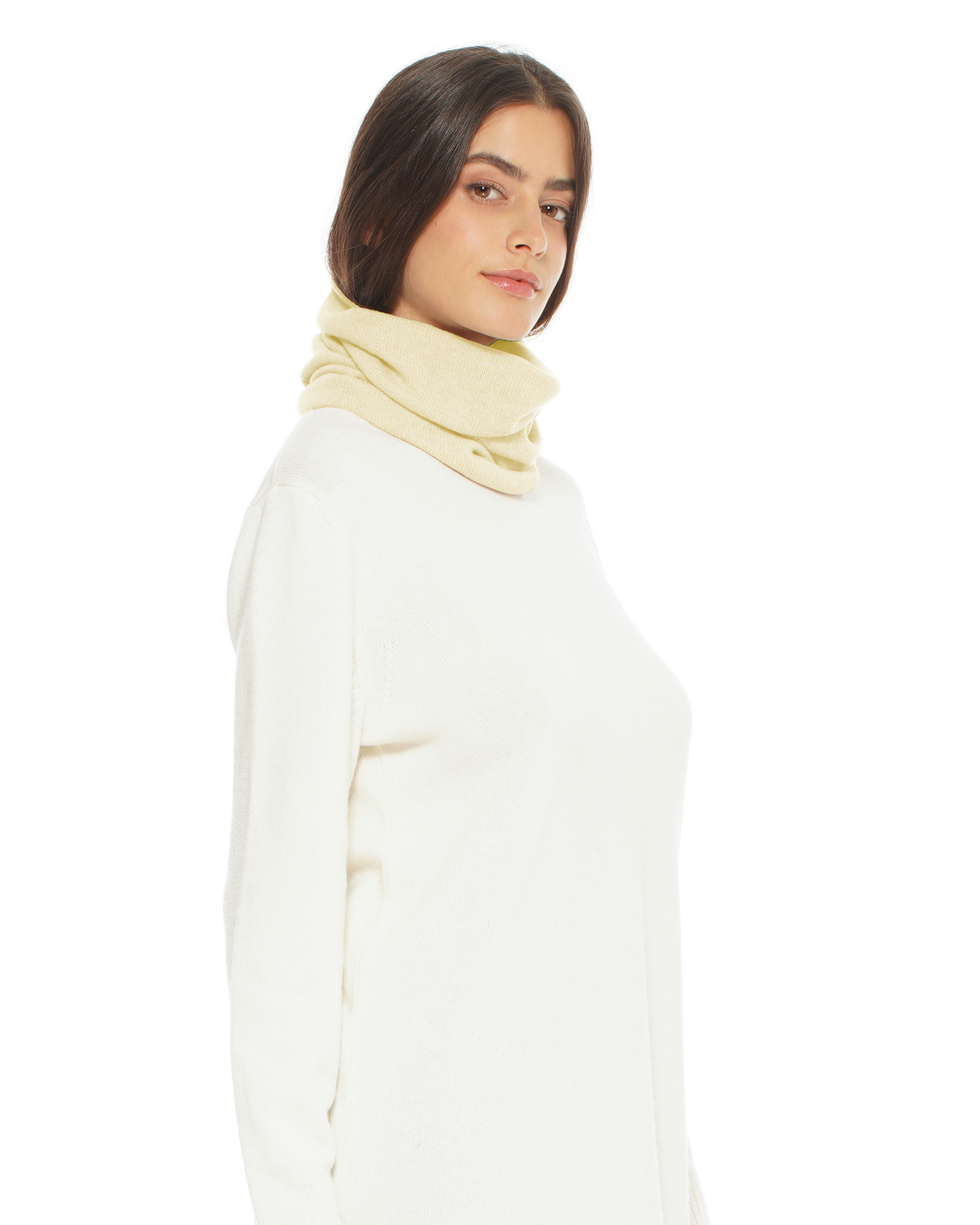 Pure Cashmere Knit Collar Infinity Scarf Butter Yellow