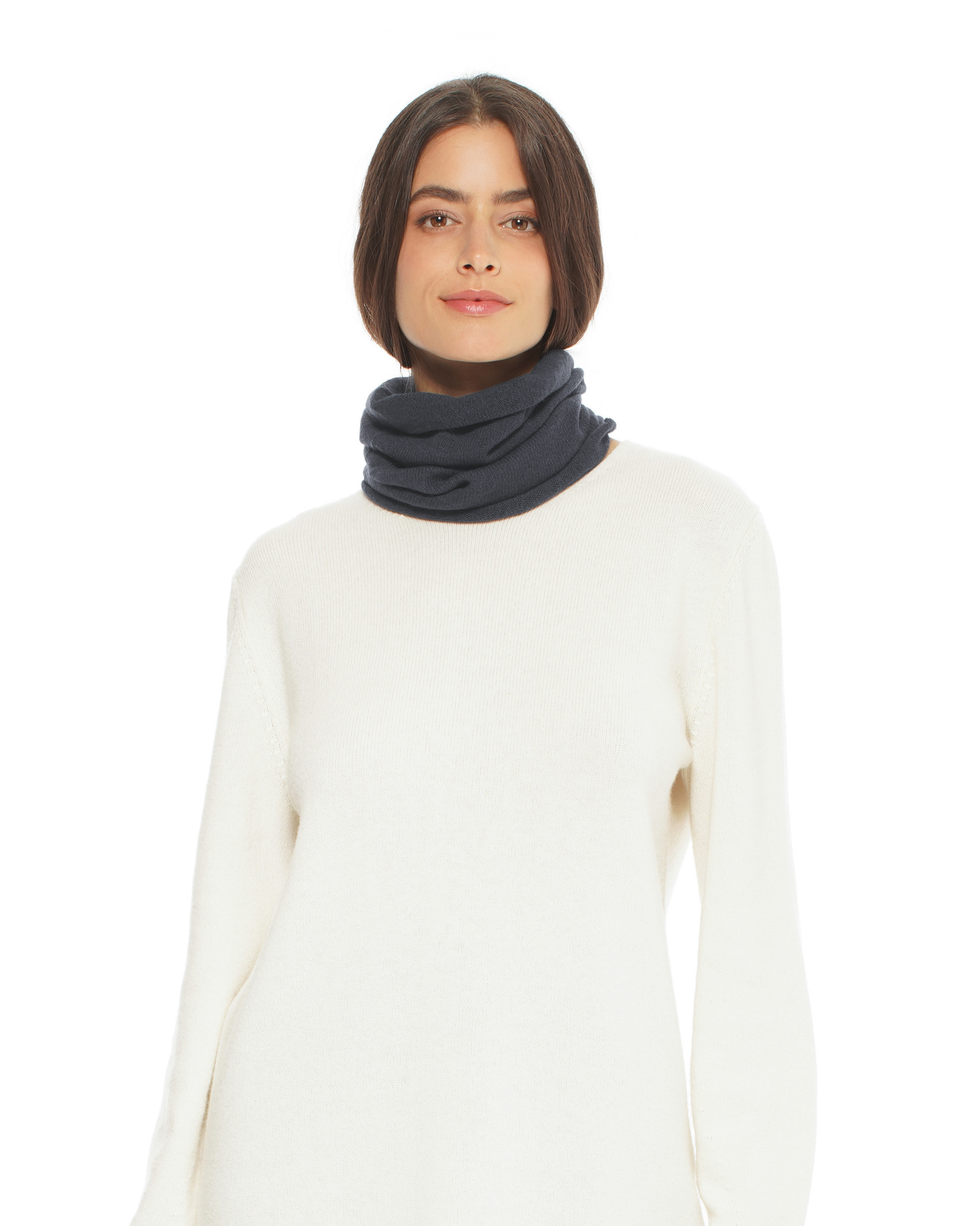 Pure Cashmere Knit Collar Infinity Scarf Charcoal