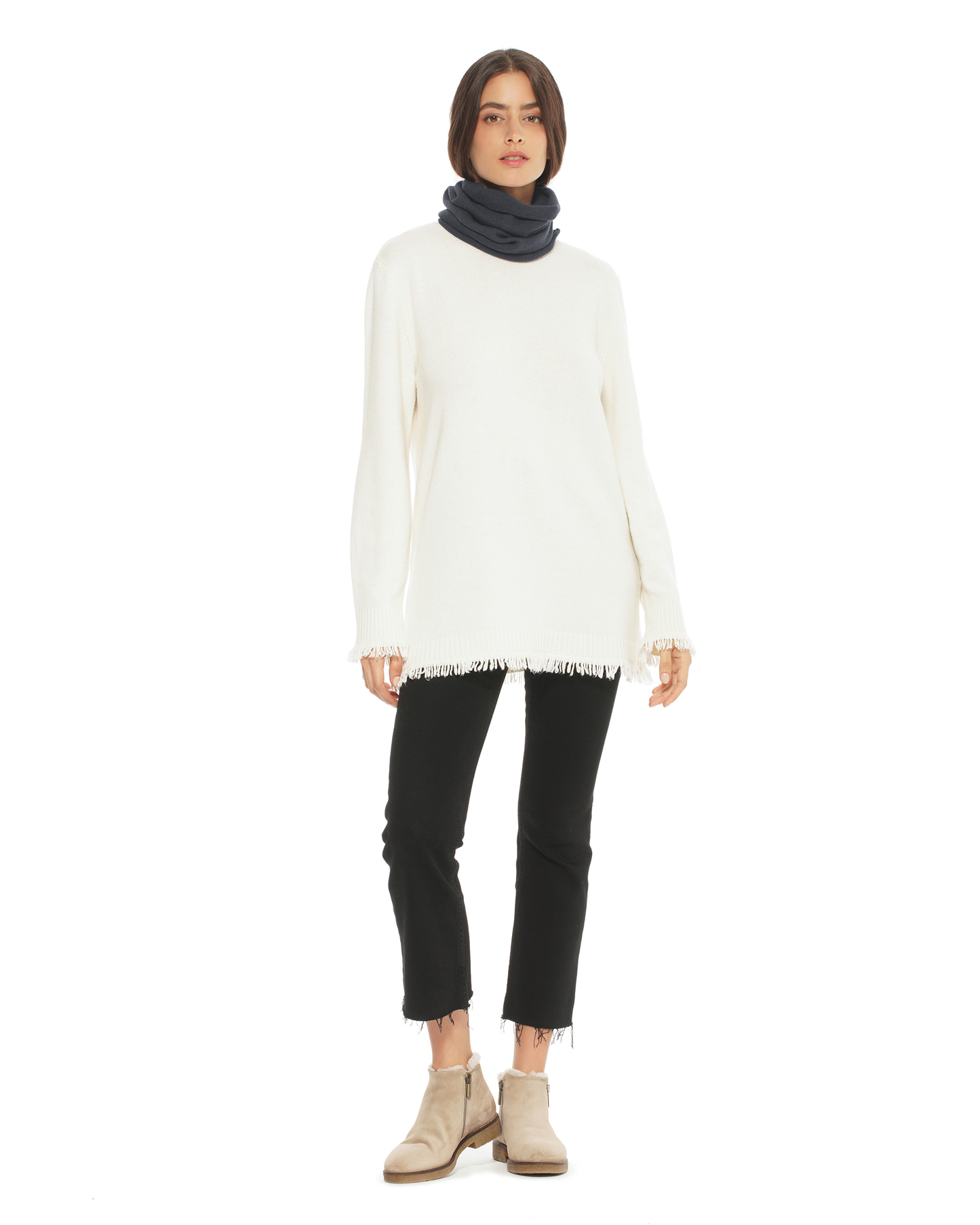 Pure Cashmere Knit Collar Infinity Scarf Charcoal