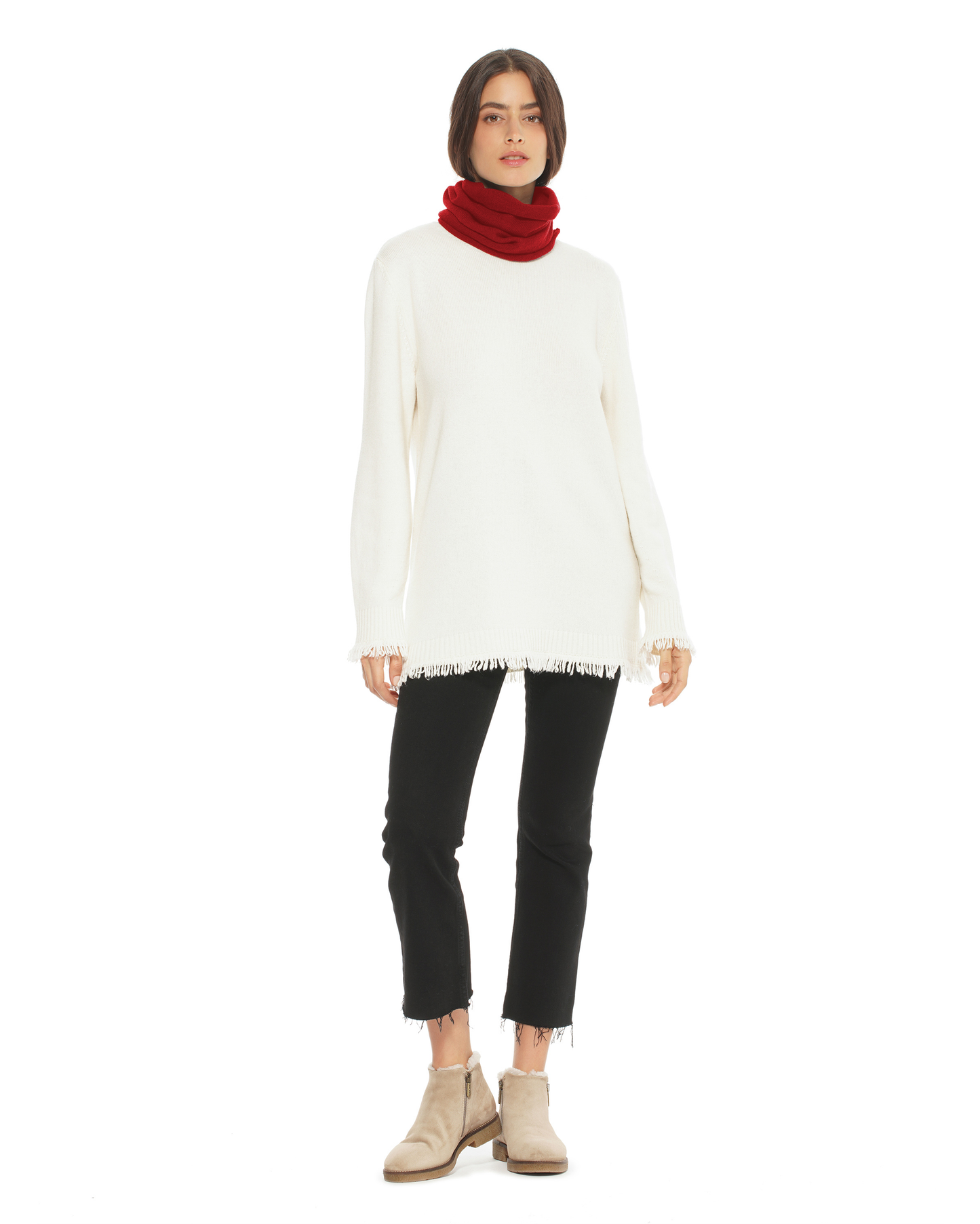 Pure Cashmere Knit Collar Infinity Scarf Chianti
