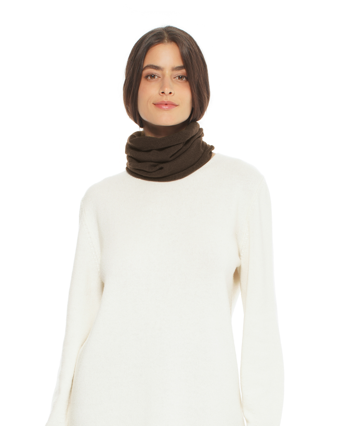 Pure Cashmere Knit Collar Infinity Scarf Coffee