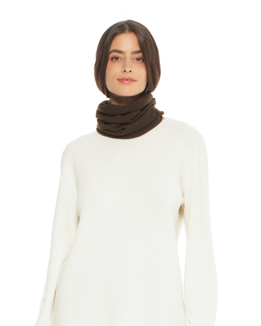 Pure Cashmere Knit Collar Infinity Scarf Coffee