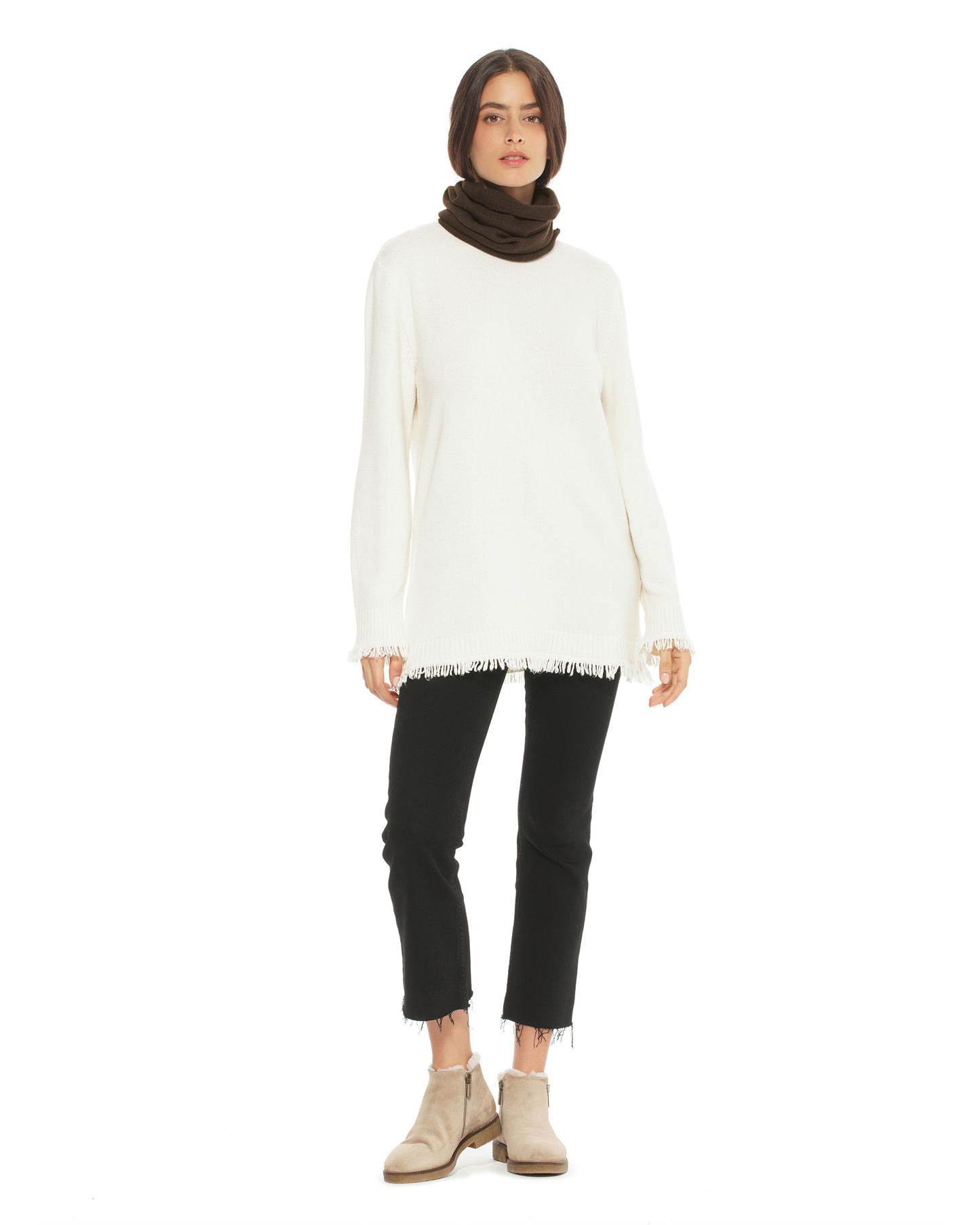 Pure Cashmere Knit Collar Infinity Scarf Coffee