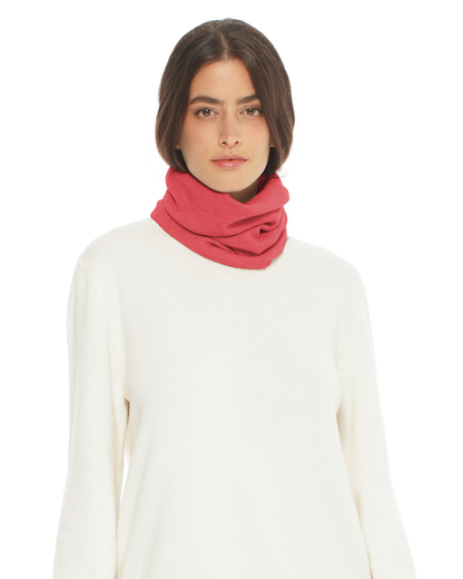 Pure Cashmere Knit Collar Infinity Scarf Coral Red
