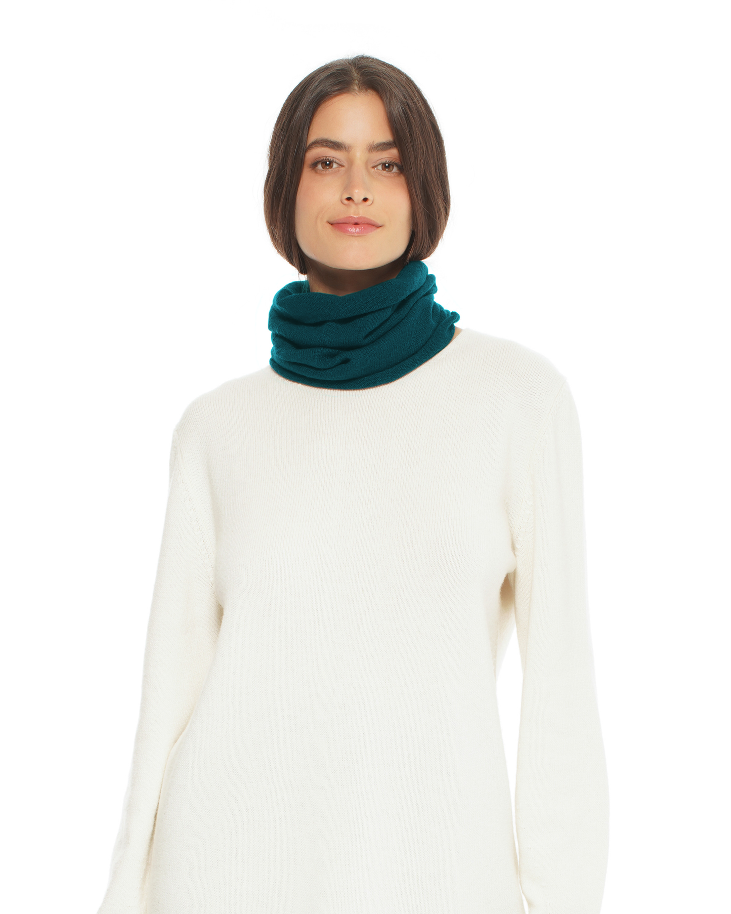 Pure Cashmere Knit Collar Infinity Scarf Forest Green