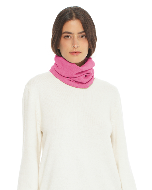 Pure Cashmere Knit Collar Infinity Scarf Fuchsia