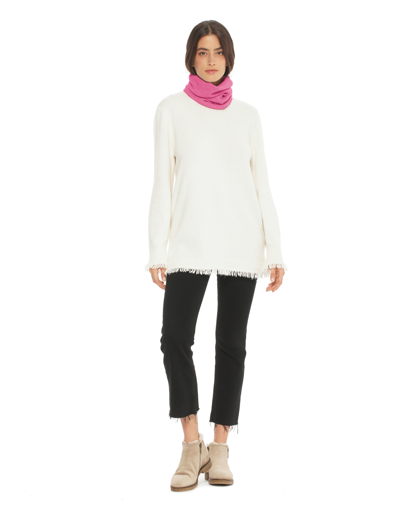 Pure Cashmere Knit Collar Infinity Scarf Fuchsia